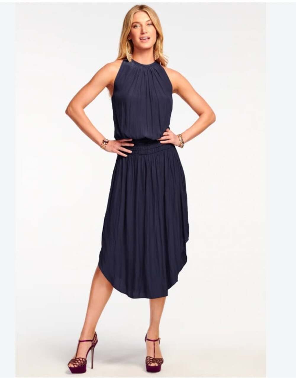 Ramy Brook Audrey Dress Womens Small Blue Halter Asymmetric Hem Party Cocktail